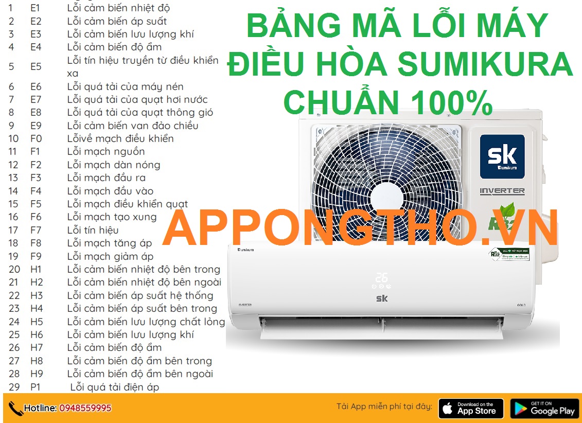 Tự sửa máy lạnh Sumikura báo lỗi cùng App Ong Thợ